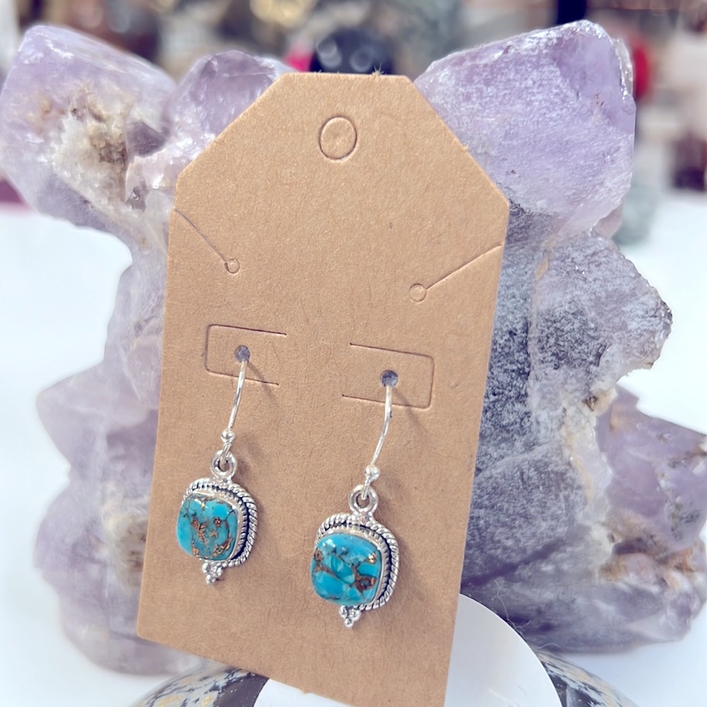 Solid Sterling Silver Copper And Turquoise Earrin… - image 2